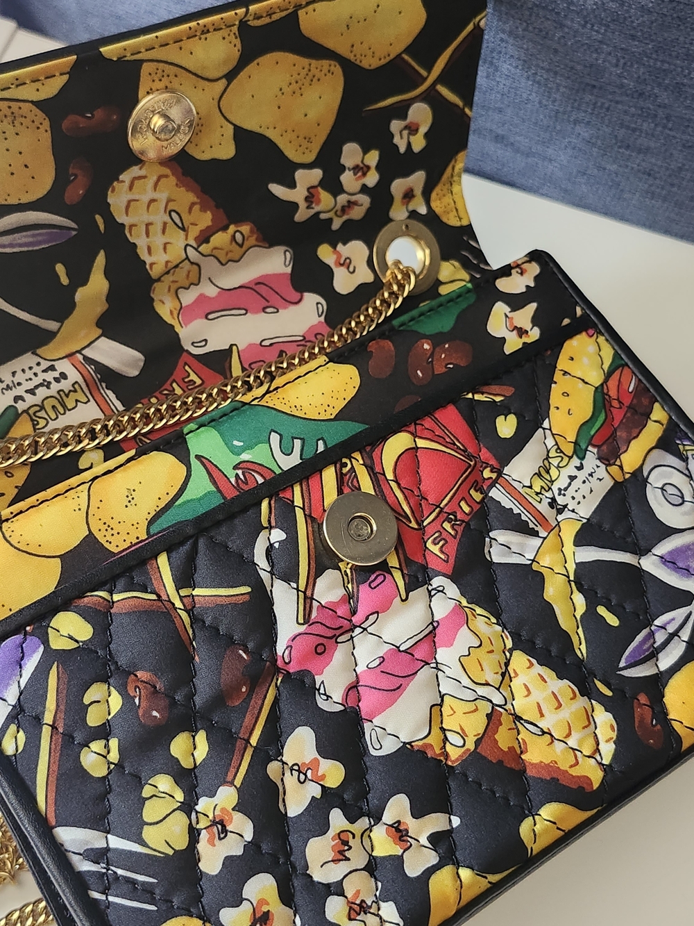 Rare Vintage Nicole Miller 1990s Junk Food Print Quilted Chain Bag Pop Art Purse - Picture 2 of 9